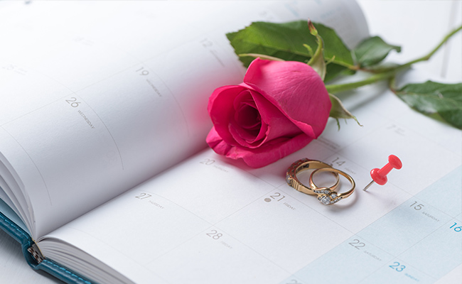 Calendar open with wedding date highlighted
