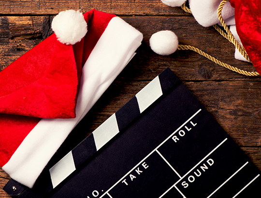 Clapper board with holiday decorations