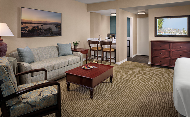 Interior of newly renovated guest room at the Bahia Resort