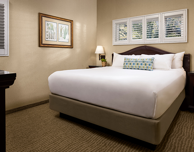 Deluxe Bayfront Suite with a king bed at the Bahia Resort Hotel in Mission Beach, San Diego
