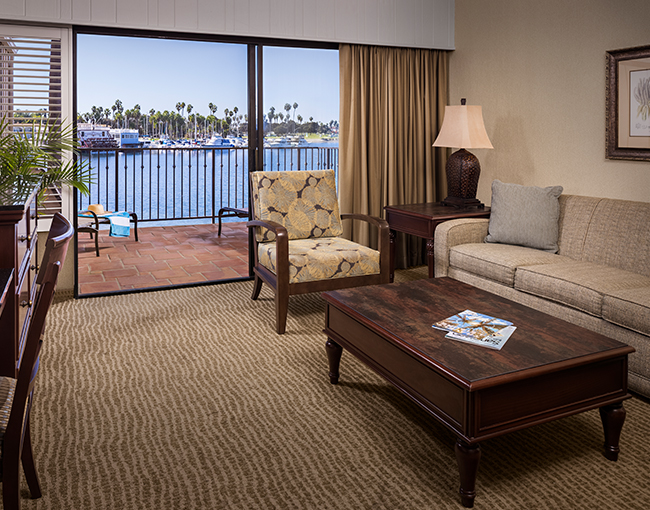 Living area of Bay Front suite looking out on Mission Bay