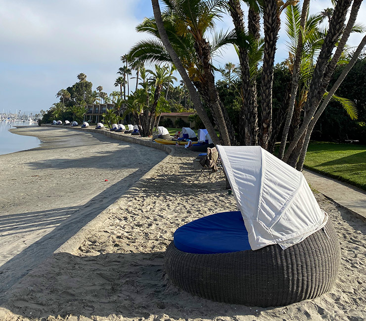 Beach cabanas on Mission Bay at Bahia Resort Hotel