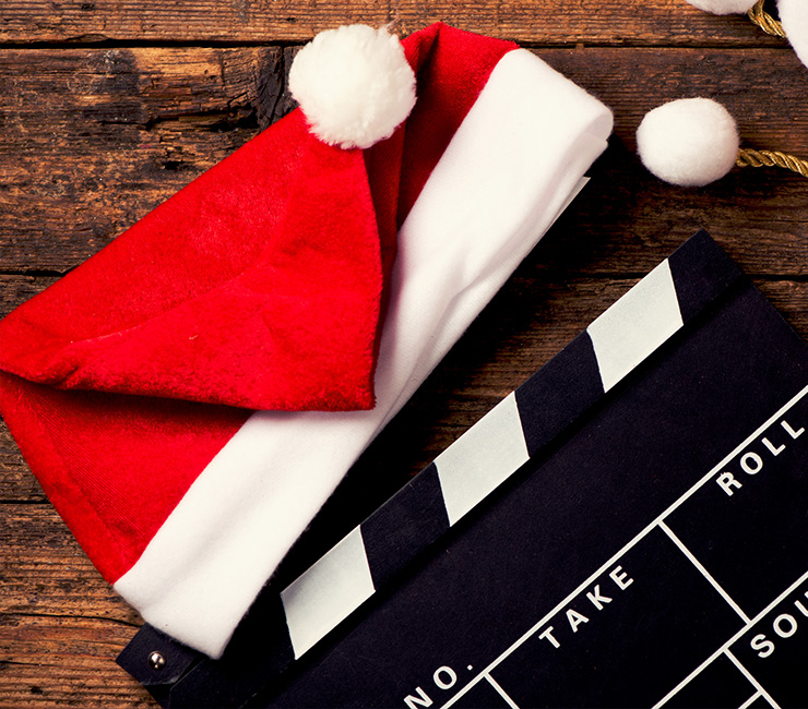 Clapper board with holiday decorations