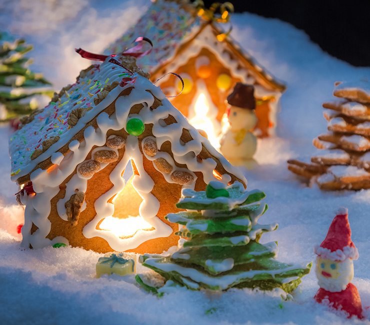 Gingerbread house display at the Bahia Resort Hotel