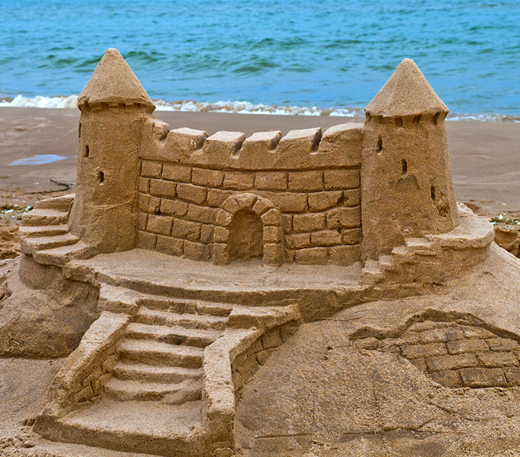 A sandcastle created by coworkers on the Mission Bay beach at the Bahia Resort Hotel in San Diego