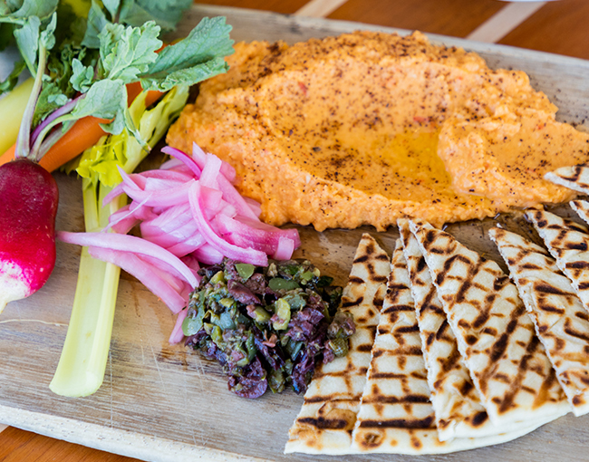 Humus plate at Dockside 1953 at the Bahia Resort Hotel in Mission Bay, San Diego