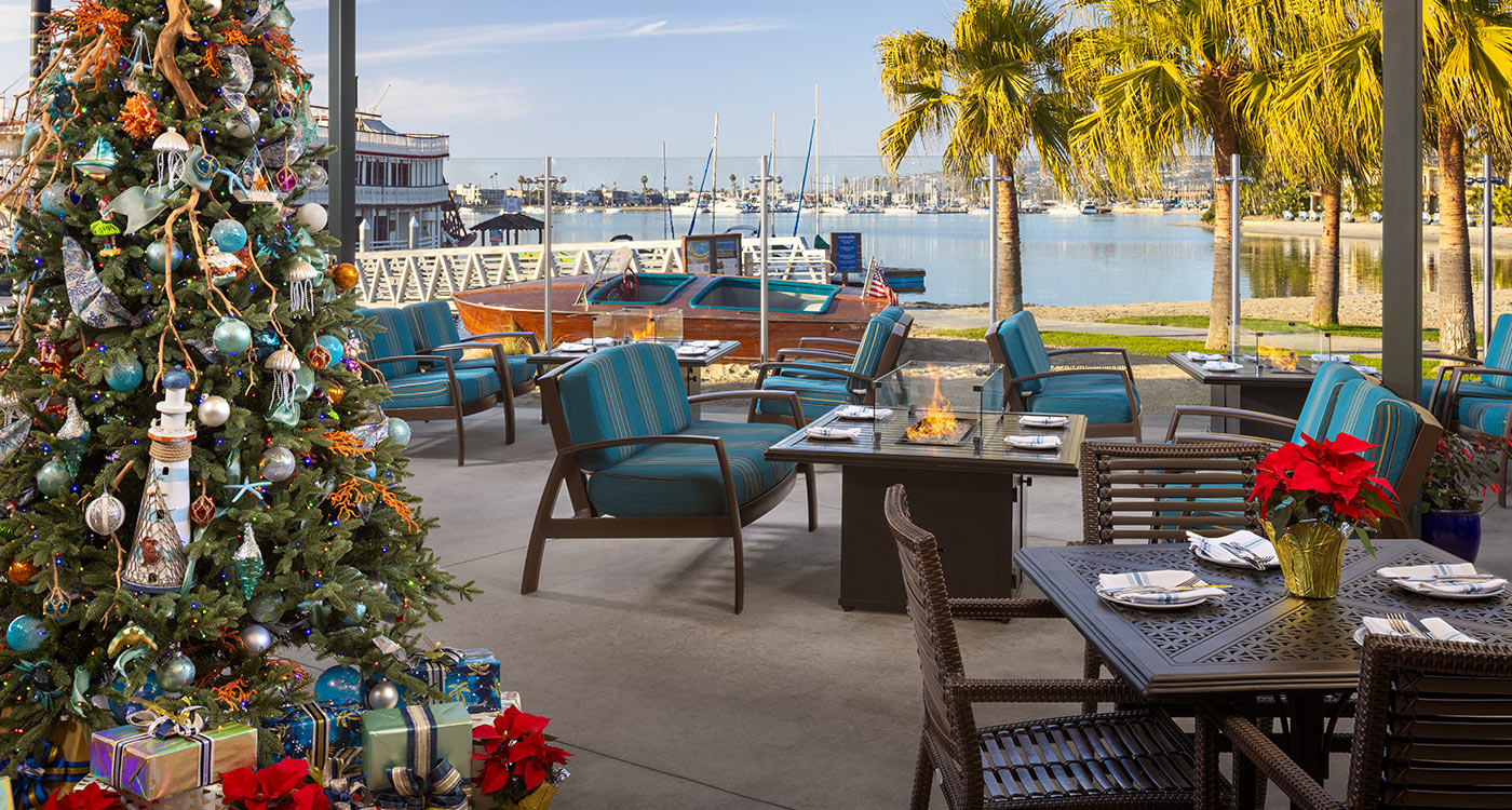 Christmas Dining at Dockside 1953 with views of Mission Bay at the Bahia Resort Hotel in San Diego