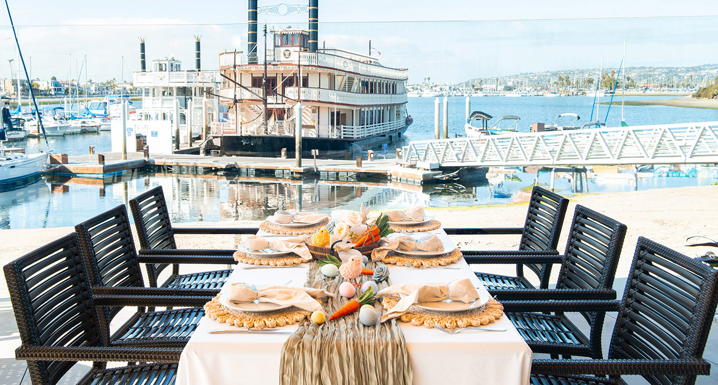  The outdoor dining patio at the Bahia Resort Hotel overlooking Mission Bay.