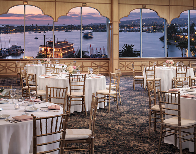 Mission Ballroom overlooking Mission Bay at dusk.