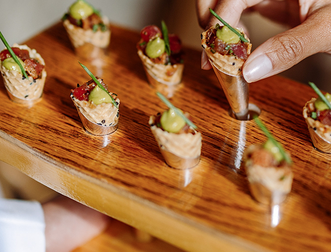 Close up of tray pass appetizers