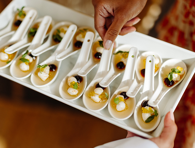 Tray pass appetizer at catering event at Bahia REsort Hotel