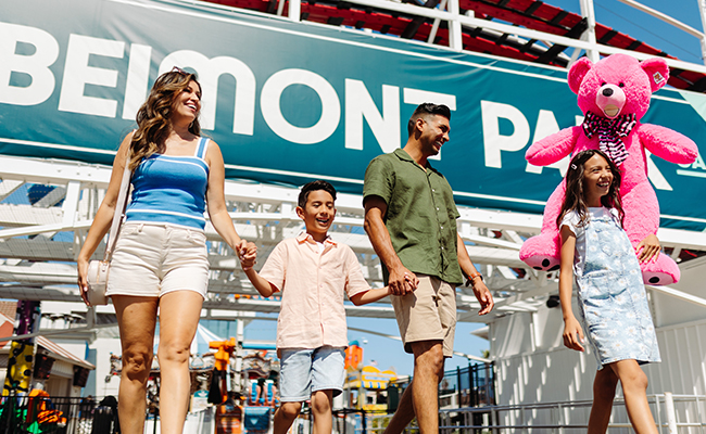Family walking at Belmont Park, San Diego