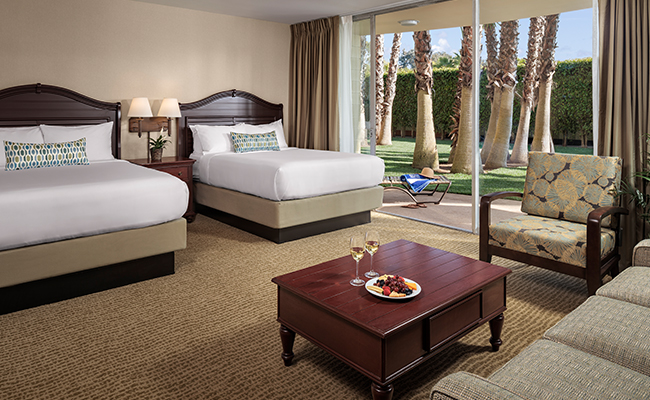 Renovated studio guest room at the Bahia Resort Hotel in San Diego, CA