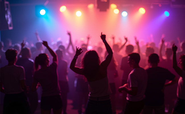 People dancing at a bar in Mission Bay, San Diego