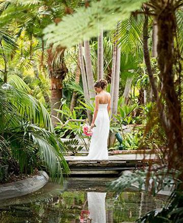 Bride in the gardens at the Bahia Resort Hotel