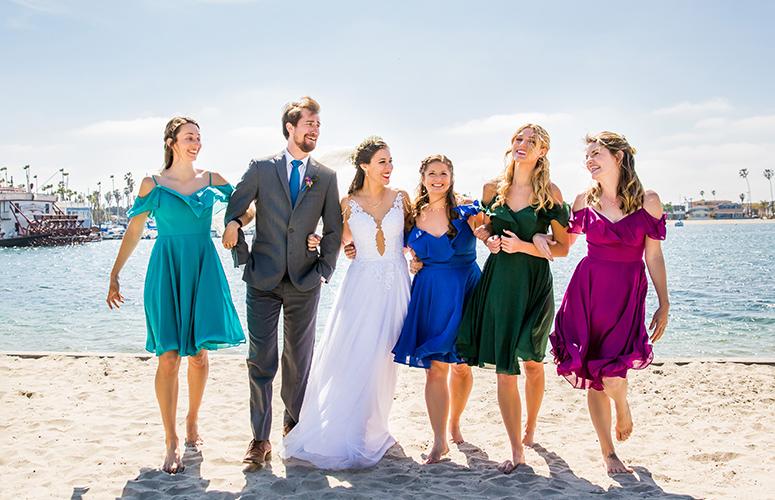 Bride and her friends at private beach at the Bahia Resort Hotel